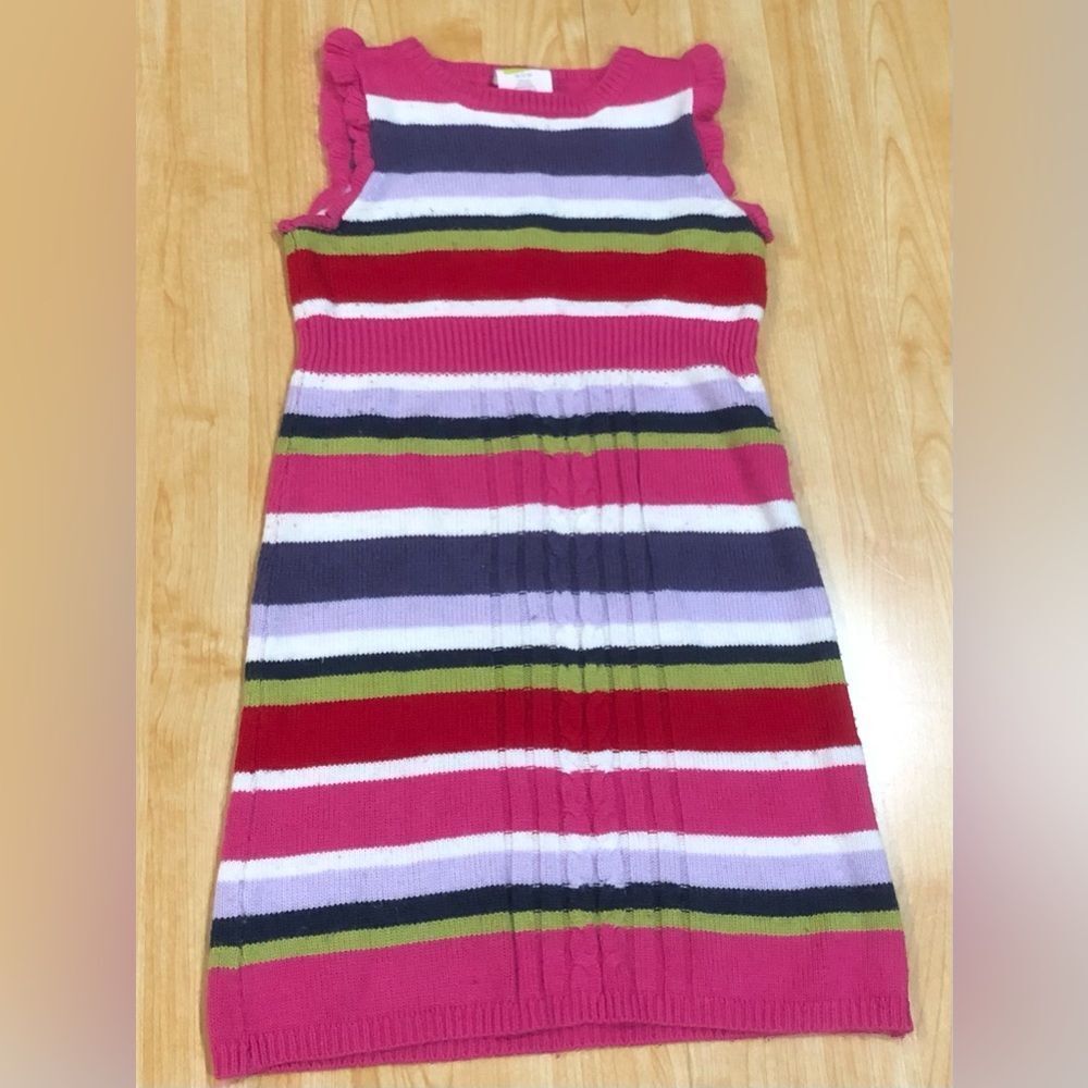 Girls No Sleeve Sweater Size 7-8 Colorful Sweater Striped Dress